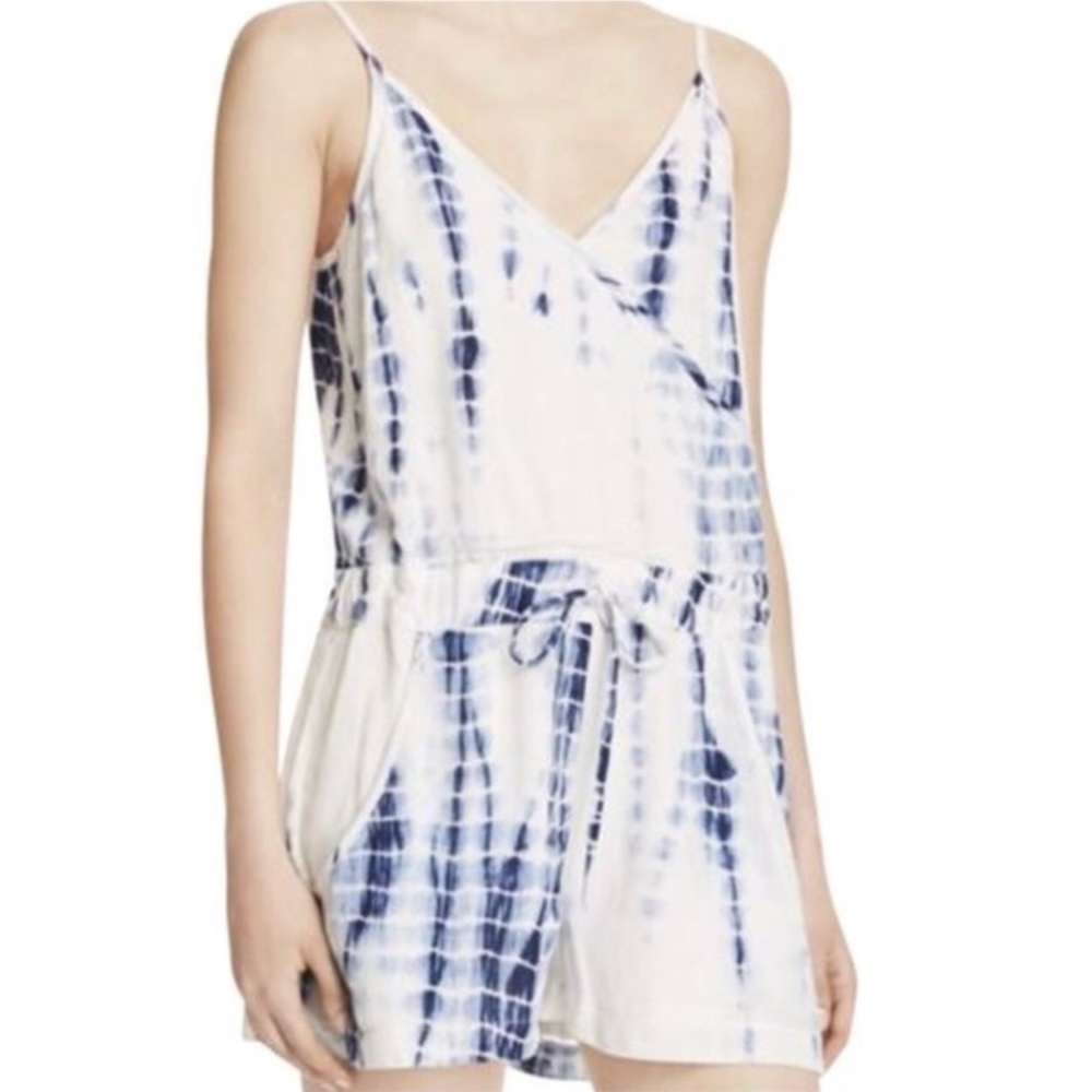 FRENCH CONNECTION Tie Dye V-Neck Sleeveless Romper, Indigo Multi, Size 8